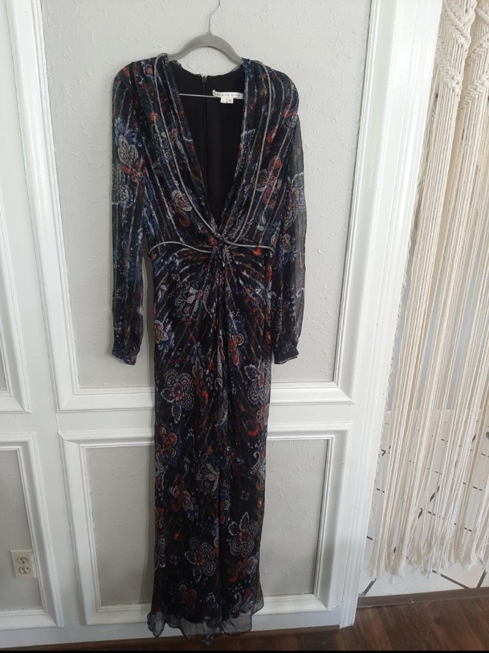 Veronica beard high end luxury maxi dress Paisley silk rhinestones 4